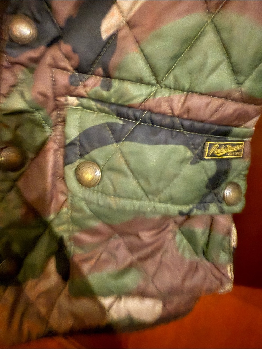 Polo by Ralph Lauren Green Camo Quilted Jacket with Orange Lining - Picture 4 of 6